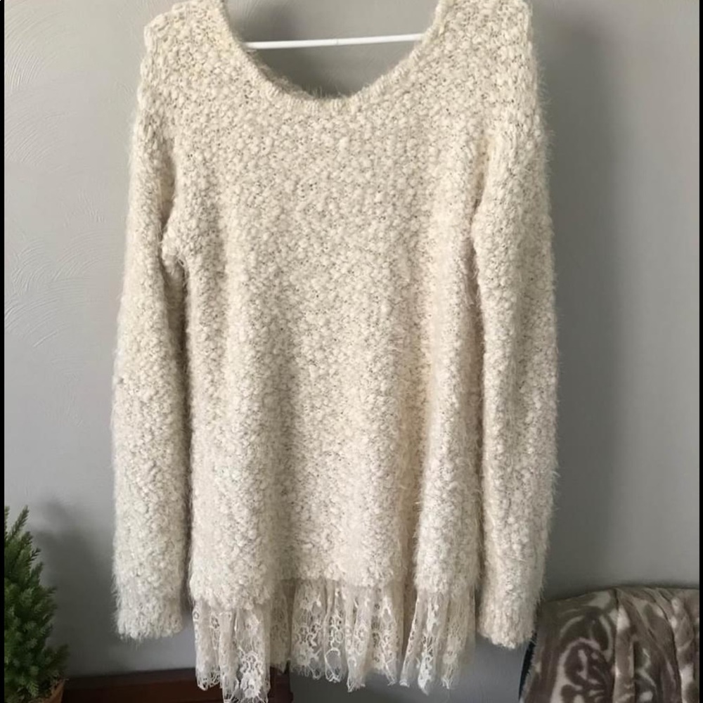 Soft and fuzzy sweater w lace detail